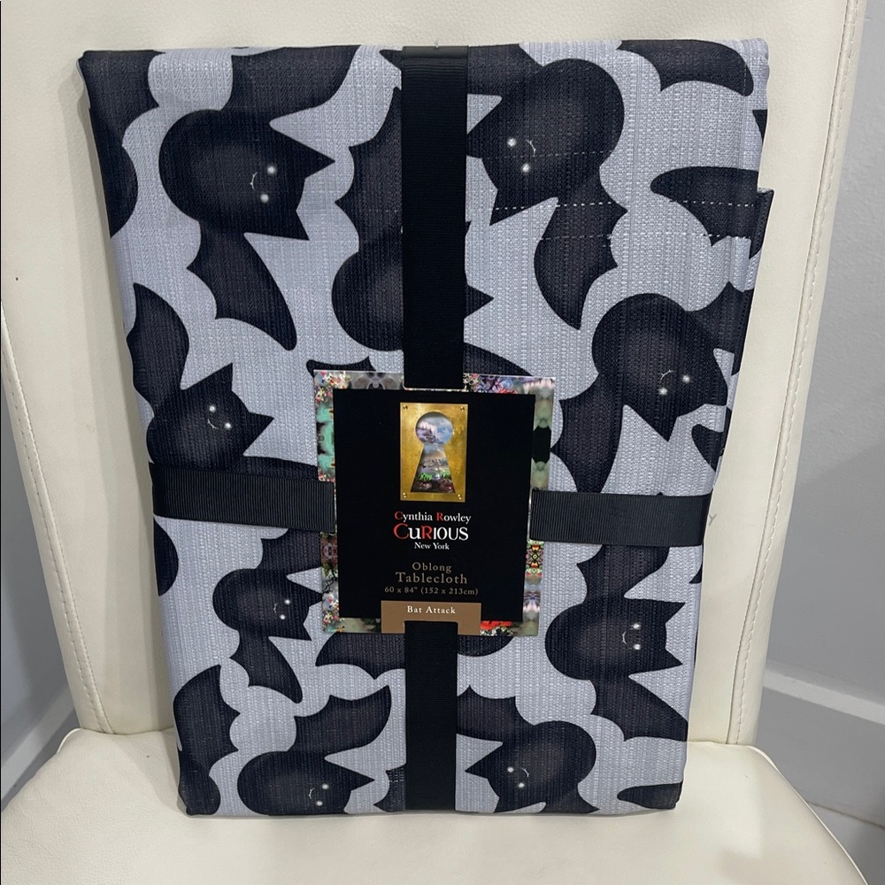 Cynthia Rowley Black and Gray "Bat Attack" Oblong Tablecloth
